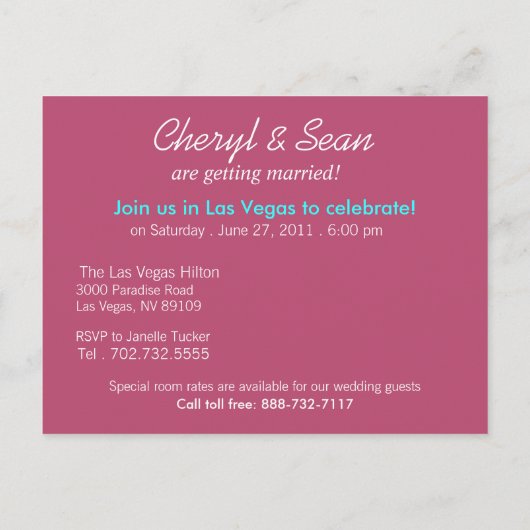 Las Vegas Save The Date (Fuschia) Aankondigingskaart (Achterkant)