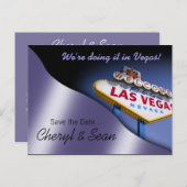 Las Vegas Save The Date (Metallic lila) Aankondigingskaart (Voorkant / Achterkant)