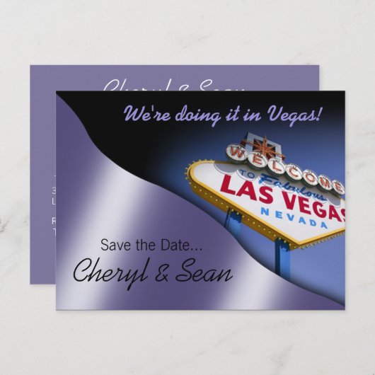 Las Vegas Save The Date (Metallic lila) Aankondigingskaart (Voorkant / Achterkant)
