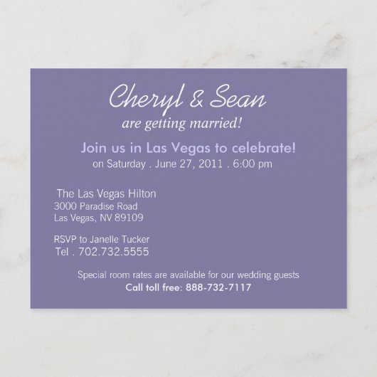 Las Vegas Save The Date (Metallic lila) Aankondigingskaart (Achterkant)