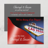 Las Vegas Save The Date (metallic rood) Aankondigingskaart (Voorkant / Achterkant)