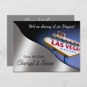 Las Vegas Save The Date (metallic zilver) Aankondigingskaart (Voorkant / Achterkant)