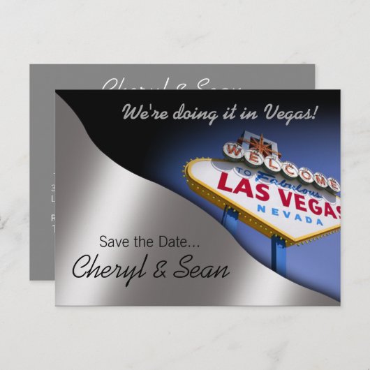 Las Vegas Save The Date (metallic zilver) Aankondigingskaart (Voorkant / Achterkant)