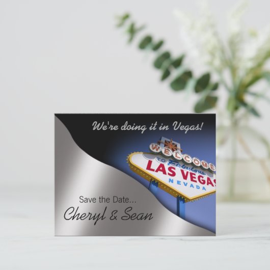 Las Vegas Save The Date (metallic zilver) Aankondigingskaart (Staand voorkant)