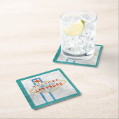 Las Vegas Sign Aqua Border Kartonnen Onderzetters (Insitu)