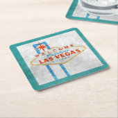 Las Vegas Sign Aqua Border Kartonnen Onderzetters (Schuin)