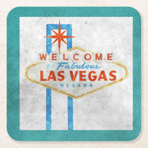 Las Vegas Sign Aqua Border Kartonnen Onderzetters