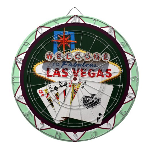 Las Vegas Sign. en twee Kings Poker Chip Dartbord (Voorkant)