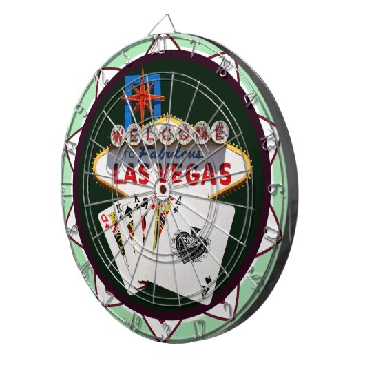 Las Vegas Sign. en twee Kings Poker Chip Dartbord (Voorkant Rechts)