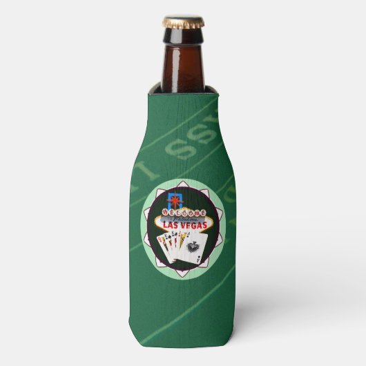 Las Vegas Sign. en twee Kings Poker Chip Flesjeskoeler (Fles Voorkant)