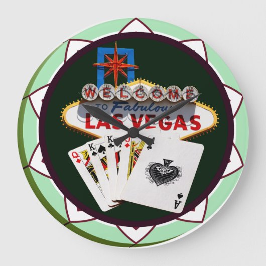 Las Vegas Sign. en twee Kings Poker Chip Grote Klok (Voorkant)