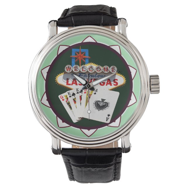 Las Vegas Sign. en twee Kings Poker Chip Horloge (Voorkant)