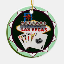 Las Vegas Sign. en twee Kings Poker Chip Keramisch Ornament