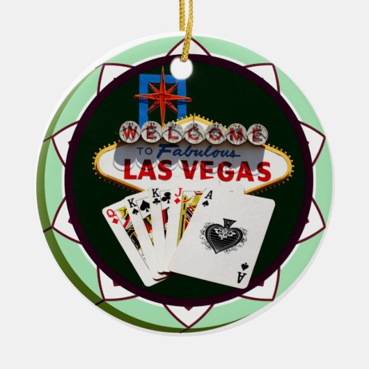 Las Vegas Sign. en twee Kings Poker Chip Keramisch Ornament (Voorkant)