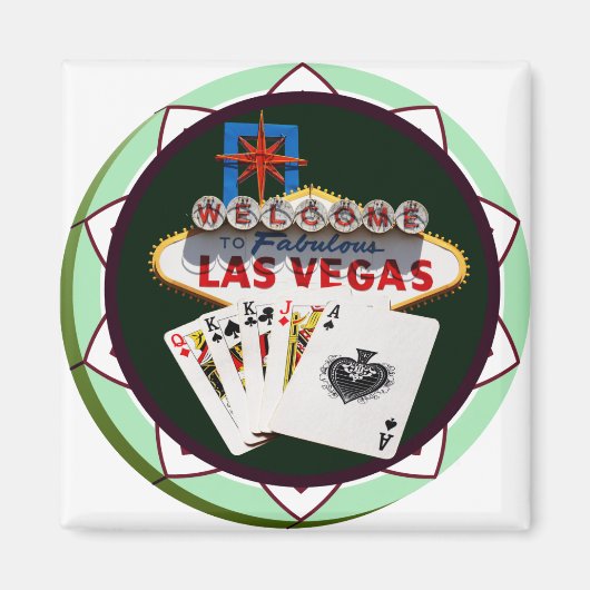 Las Vegas Sign. en twee Kings Poker Chip Magneet (Voorkant)