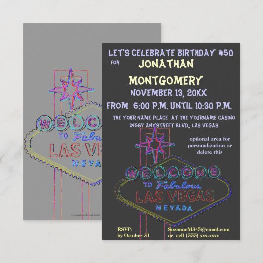 Las Vegas Sign Fiftieth Birthday Party Kaart (Voorkant / Achterkant)