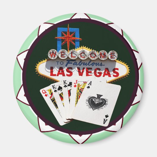 Las Vegas Sign. & Kaarten Poker Chip Magneet (Voorkant)