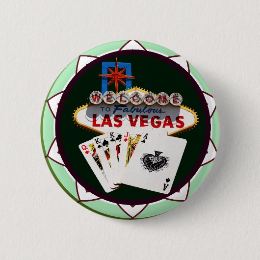 Las Vegas Sign. & Kaarten Poker Chip Ronde Button 5,7 Cm (Voorkant)