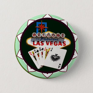 Las Vegas Sign. & Kaarten Poker Chip Ronde Button 5,7 Cm