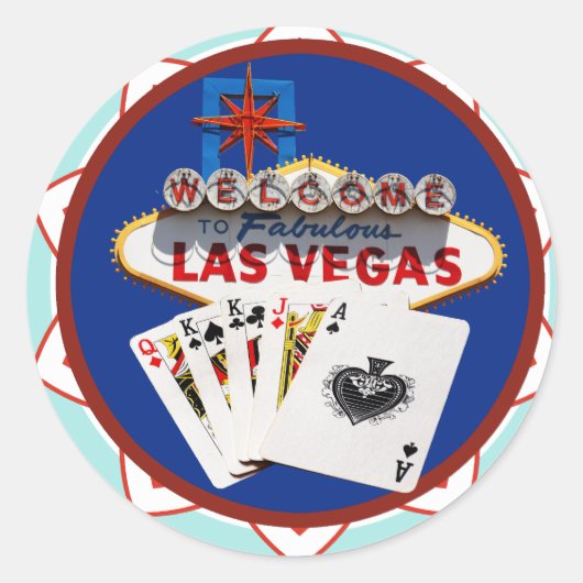 Las Vegas Sign. & Kaarten Poker Chip Ronde Sticker (Voorkant)