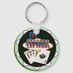 Las Vegas Sign. & Kaarten Poker Chip Sleutelhanger