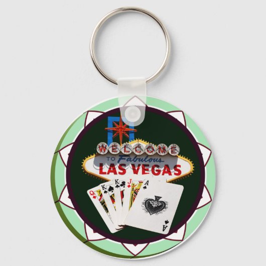 Las Vegas Sign. & Kaarten Poker Chip Sleutelhanger (Voorkant)