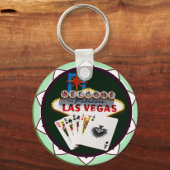 Las Vegas Sign. & Kaarten Poker Chip Sleutelhanger (Voorkant)