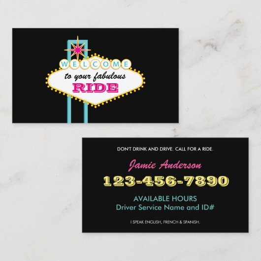 Las Vegas Sign Professional Driver Visitekaartje (Voorkant / Achterkant)