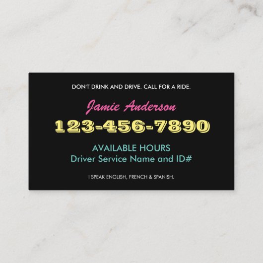 Las Vegas Sign Professional Driver Visitekaartje (Achterkant)