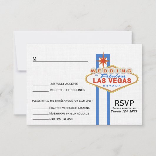 Las Vegas Sign Wedding Response Card (met menu) RSVP Kaartje (Voorkant)