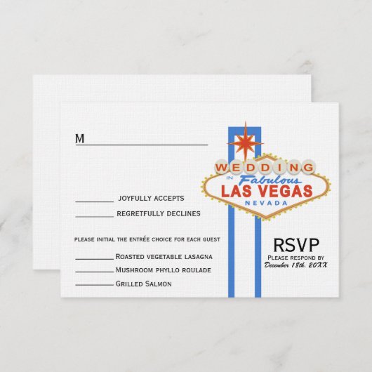 Las Vegas Sign Wedding Response Card (met menu) RSVP Kaartje (Voorkant / Achterkant)