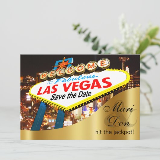 Las Vegas Sign Wedding Save the Date (Staand voorkant)
