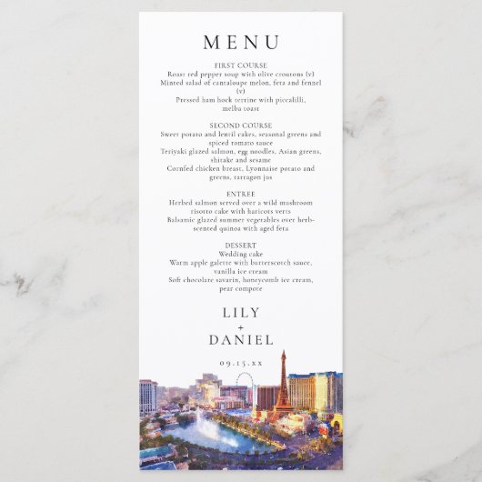 Las Vegas Silhouette Watercolor Bestemming Huwelij Menu (Voorkant)