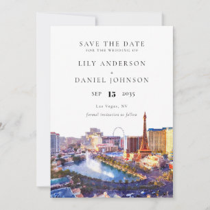 Las Vegas Silhouette Watercolor Bestemming Huwelij Save The Date