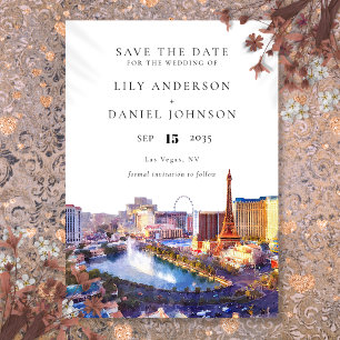 Las Vegas Silhouette Watercolor Bestemming Huwelij Save The Date
