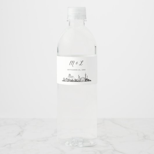 Las Vegas Silhouette Waterfleslabels Waterfles Etiket (Voorkant)