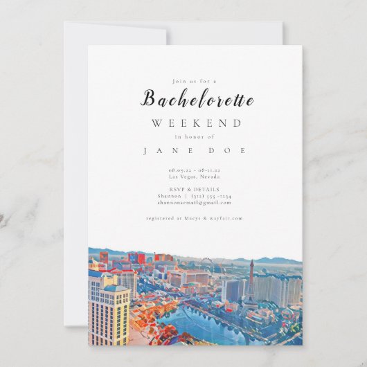 Las Vegas Skyline Bachelorette Party Invitation Kaart (Voorkant)