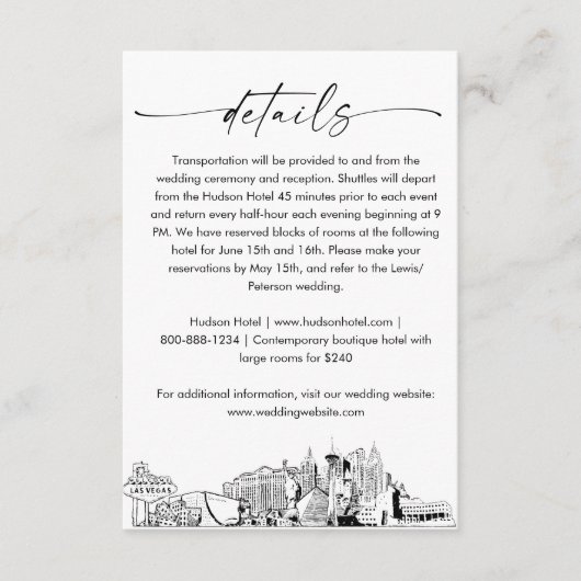 Las Vegas skyline bruiloft details Kaart, 3.5x5 Informatiekaartje (Voorkant)