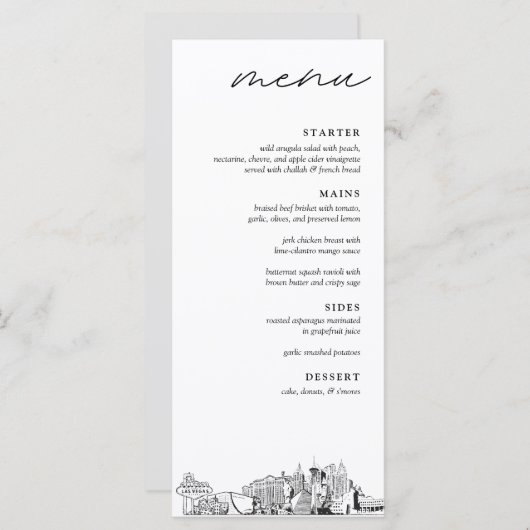Las Vegas Skyline bruiloft diner menu (Voorkant / Achterkant)