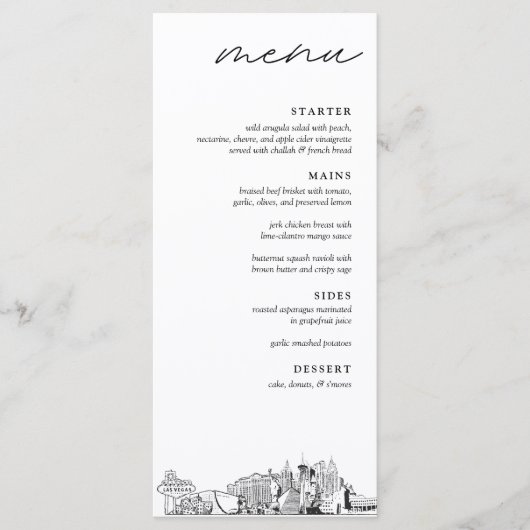 Las Vegas Skyline bruiloft diner menu (Voorkant)