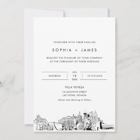 Las Vegas Skyline bruiloft uitnodiging met foto (Voorkant)
