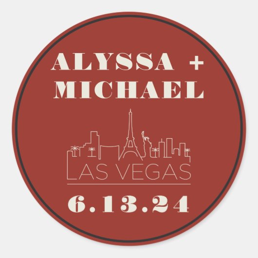Las Vegas Skyline Casino Wedding Ronde Sticker (Voorkant)