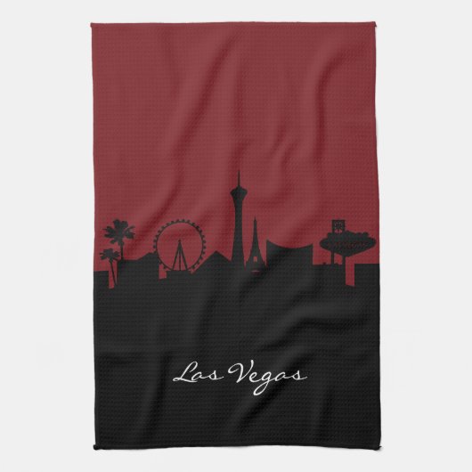 Las Vegas Skyline | Donkerrood Theedoek (Verticaal)