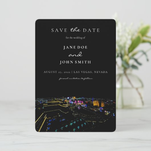 Las Vegas Skyline flat Save the Date Kaart (Staand voorkant)