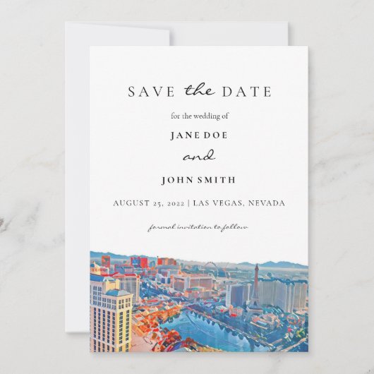 Las Vegas Skyline flat Save the Date Kaart (Voorkant)