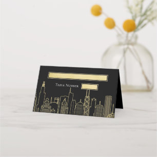 Las Vegas Skyline Gebouwen Zwart Gouden Tafel Plaatskaartje