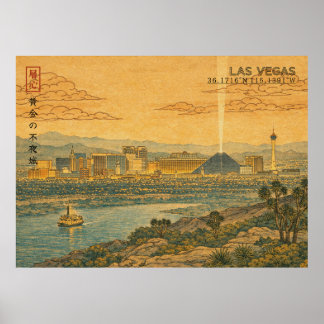 Las Vegas Skyline in Japanese Ukiyo-e Poster