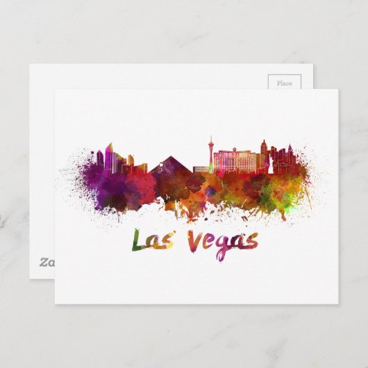 Las Vegas skyline in waterverf Briefkaart (Voorkant / Achterkant)