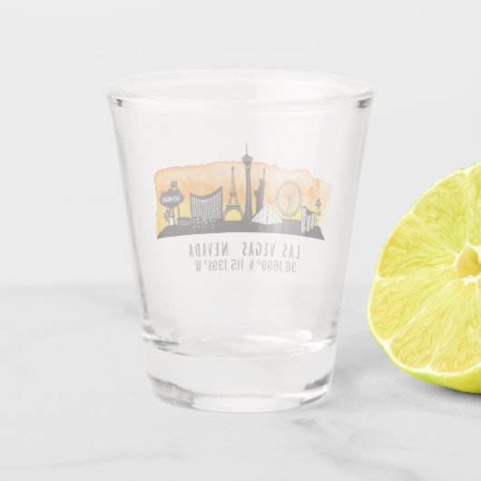 Las Vegas Skyline Latitude en Longitude Shot Glas (Achterkant)