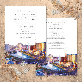 Las Vegas Skyline Watercolor All In One Wedding Kaart